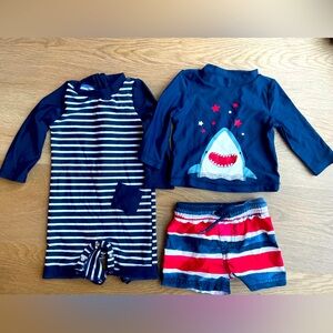 Baby boy swim shirt, trunks and swimming suit | 6-9m